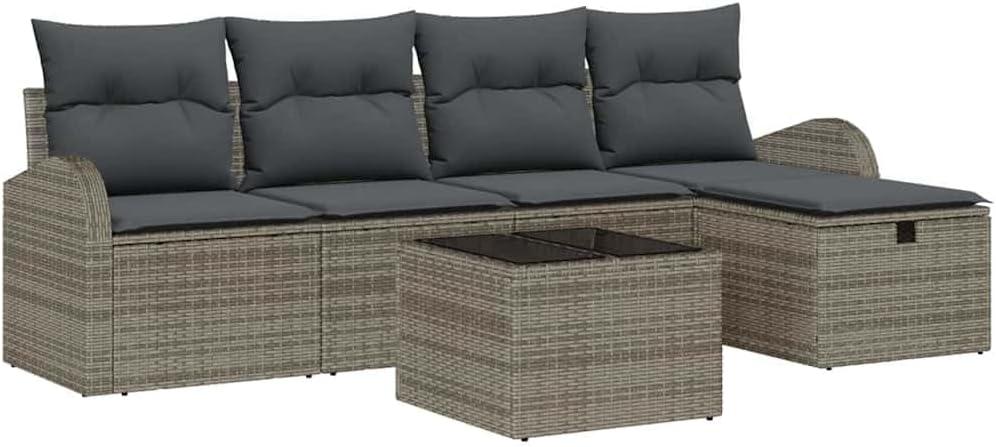 6-teiliges modulares Garten-Sofa-Set aus Poly-Rattan mit Kissen und Stauraum in Grau