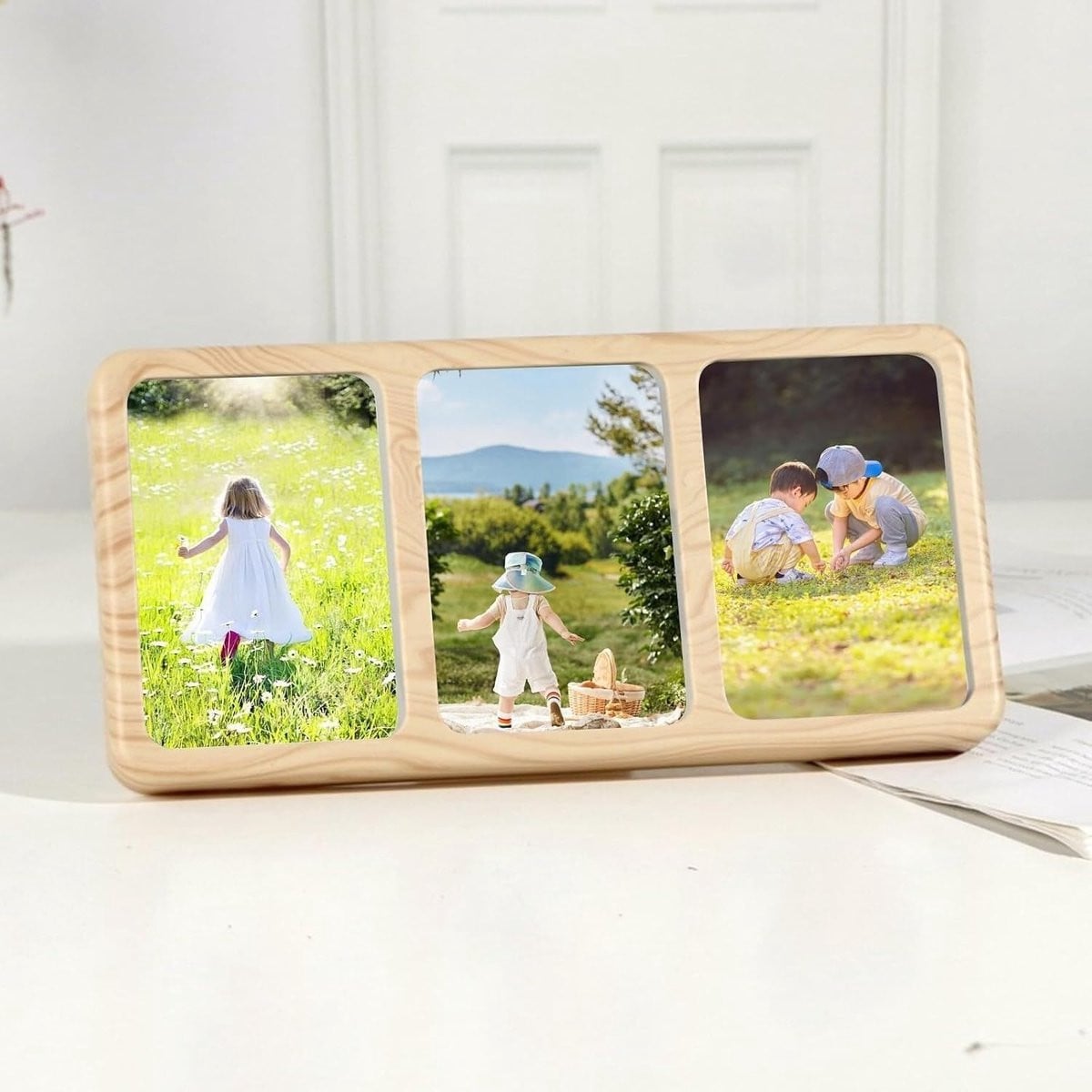 Fotolijst Collage Wanddecoratie Hout met Glas - Houtkleur - 3x5 Inch