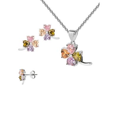 Ohrring und Ketten Set FIRETTI "Multipack Schmuck Geschenk Silber 925 Halskette Ohrstecker Regenbogen", bunt (silberfarben, amethyst, peridot, pink, orange, amethyst, peridot, pink, orange), Schmuck_Sets, Damen, Silber 925 (Sterlingsilber), Made in...