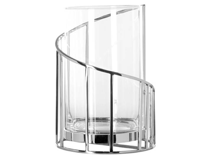 Fink großes rundes Windlicht 30x20 cm mit Glas Stumpenkerzenhalter aus Edelstahl