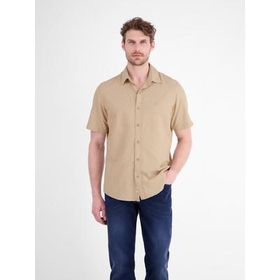 Kurzarmhemd LERROS "Stylishes Kurzarmhemd mit raffinierter Rautenstruktur", Herren, Gr. L, Normalgrößen, beige (gravel beige), 60% Baumwolle, 40% Viskose, Hemden