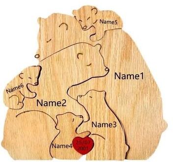 Uplift Essentials Custom Bear Family Wooden Puzzle Personalized Interlocking Name Ornament For Family Gifts & Modern Home Decor 6 Bears no Custom