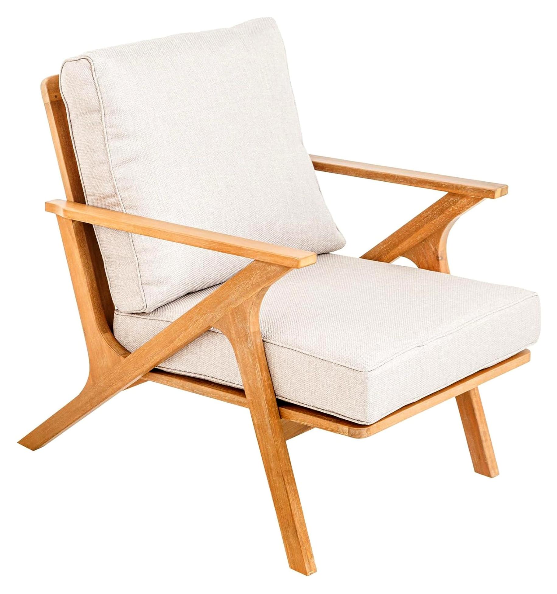 Wetterfester Gartenstuhl Comfort LINE - Naturbeige - Akazienmassivholz - Loungesessel mit Kissen