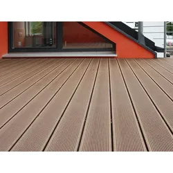 27x138 mm "Die Beliebte Plus", WPC Terrassendielen, beidseitig ungebürstet, braun, grob/fein, Hohlkammerprofil