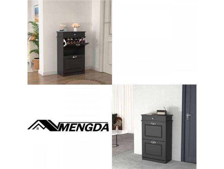 Meuble de Rangement à Chaussure-MENGDA-Armoire à chaussure pour Entrée-2 Portes et 1 Tiroirs- grande capacité de rangement-Noir