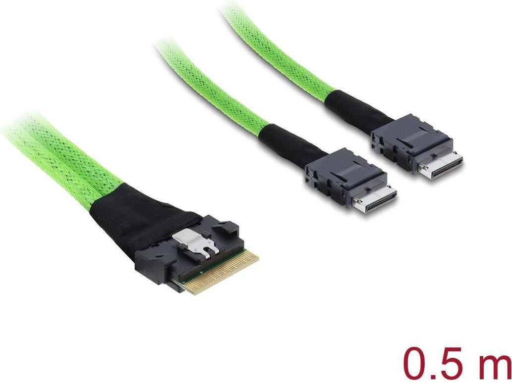Delock 82195 SAS SFF-8654 8i naar 2 x OCuLink SFF-8611 kabel, 0,5 m, Recht, Mannelijk/Mannelijk