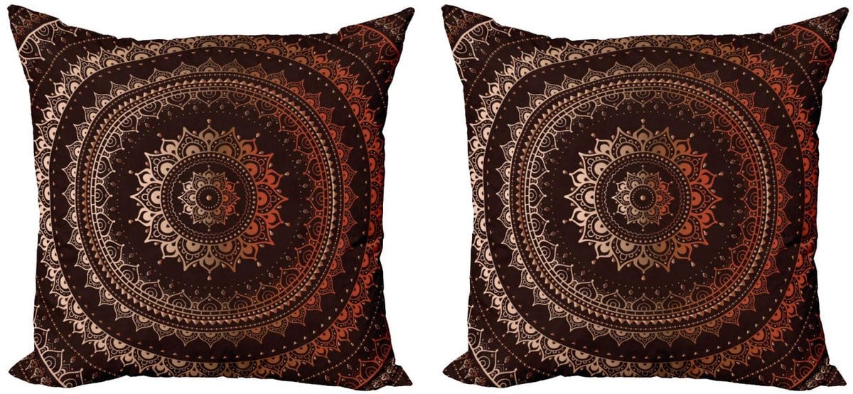 ABAKUHAUS Mandala Kussenhoes Set - Kastanjebruin - 2x 45x45 cm