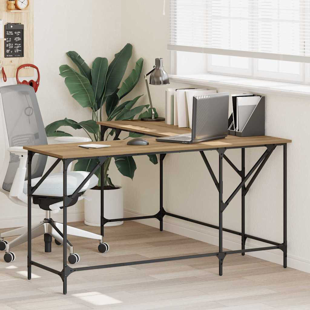 Trent Austin Design L-Shaped Steel Computer Desk Artisan Oak 75cm. H x 149cm. W x 149cm. D