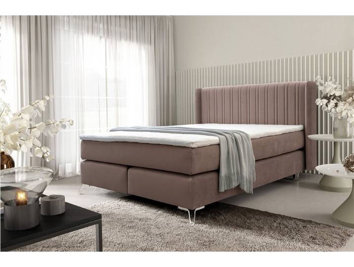 Fun Möbel Boxspringbett Schlafzimmerbett AGNUS in Stoff Salvador (inkl. Topper), Kopfteil trendig gerundet