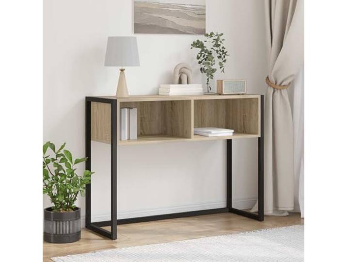 Beistelltisch Sonoma Eiche 100x36x75 cm Ingenieurholz Füße aus Stahl, Industrie-Stil, freistehendes Format, Reinigung mit trockenem Tuch, Wohnzimmer und Stadtinnenräume