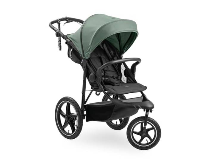 Hauck Kinderwagen Runner 3, Dreirad Buggy mit XL Lufträder, Federung, Handbremse, XL Sonnenverdeck (UPF 50+), Faltbar, Korb mit Deckel, Liegefunktion, Getränkehalter - Jungle Green