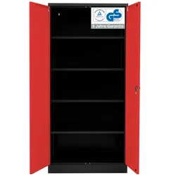 PROREGAL Stahlschrank BEE mit 4 lackierten Fachböden | HxBxT 195x92x60cm | Schwarz-Rot | Werkstattschrank Werkzeugschrank Aktenschrank