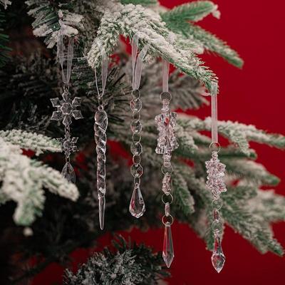Inspired Deals Crystal Snowflake & Icicle Christmas Tree Ornaments Set, 5PCS Clear Acrylic Holiday Hanging Decor Crystal Snowflake & Icicle Christmas Tree Ornaments Set, 5PCS Clear Acrylic Holiday Hanging Decor