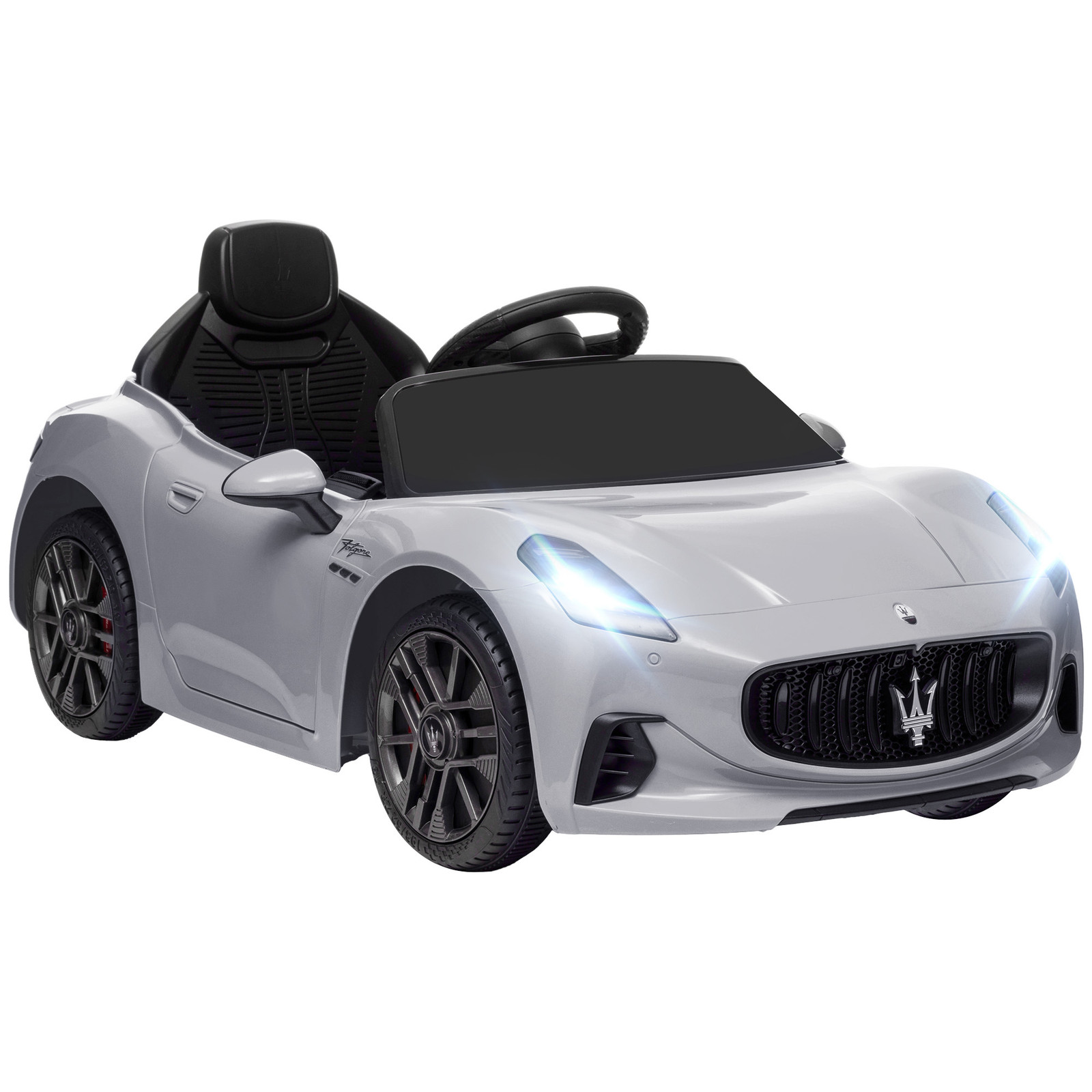 AIYAPLAY 12V elektrische kinderauto met LED-verlichting en muziek, grijs