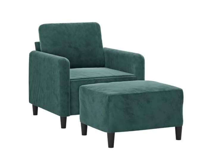 KTHLBRH Sessel dunkelgrün mit Fußstütze aus Samt 60 cm Gestell aus Metall und Sperrholz, Polsterung aus Schaumstoff, Tragkraft 110 kg, 2 Stück