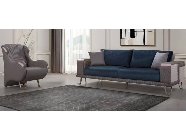 JVmoebel Sofa Sofa-Set Blau Farbe Modernes Interieur Holzrahmen Minimalistische Stil, 2 Teile
