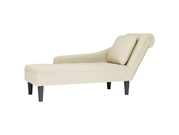 smnyxs Langer Sessel, Velours, cremefarben, mit Kissen und Armlehne, rechts Lendenkissen inklusive, Knopfpolsterung, widerstandsfähiger Schaumstoff, Wohnzimmer oder Schlafzimmer