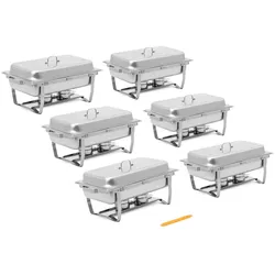 Royal Catering 6 Chafing Dishes zu je 7,5 l klappbare Gestelle 6 x GN 1/1 Rechaud Wärmebehälter, Speisewärmer, Silber
