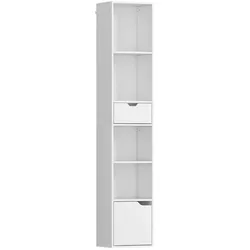 OKWISH Bücherregal Holz Weiß mit verstellbarem Fach, Schublade und Schrank, platzsparend