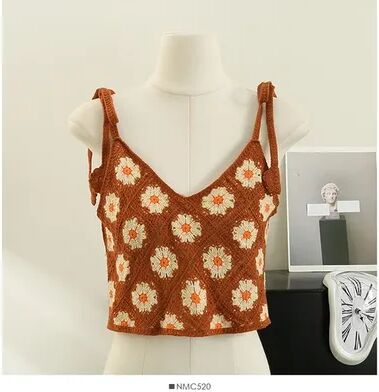 Fashion Sheath Floral Embroidery Crochet Crop Top Vintage Lace Up Summer Beach Tank a