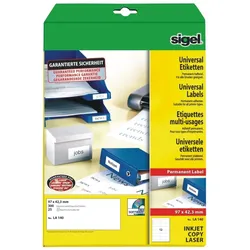 Sigel Etiketten Inkjet/Laser Kopier 97x42,3mm VE=10x300 Stück (25 Blatt) weiß