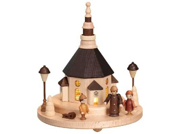 Rudolphs Schatzkiste Lichterhaus Seiffener Kirche mit Besucher EL. Beleuchtung BxHxT 18,5x20x18,5cm NEU Haus Karton Pappe Seiffen Erzgebirge Kirche Dom Gebäude Bergkirche Gotteshaus Modellhaus