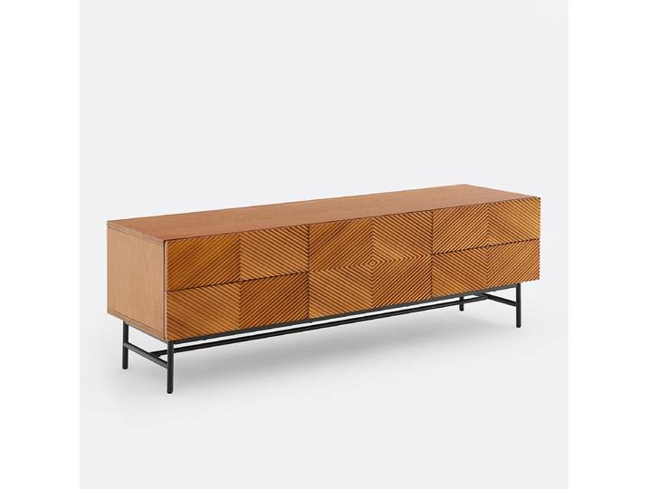 LA REDOUTE Meuble TV, plaqué chêne teinté noyer, largeur 150 cm, JEREM Marron Teinté Coloris Noyer