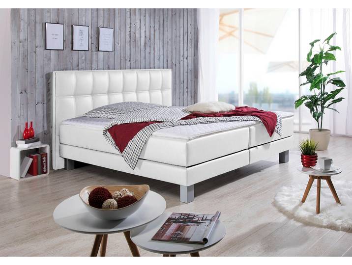 Boxspringbett, 107x208 cm, Kunstleder, Weiß, Mit Topper, Klassisch, Inosign