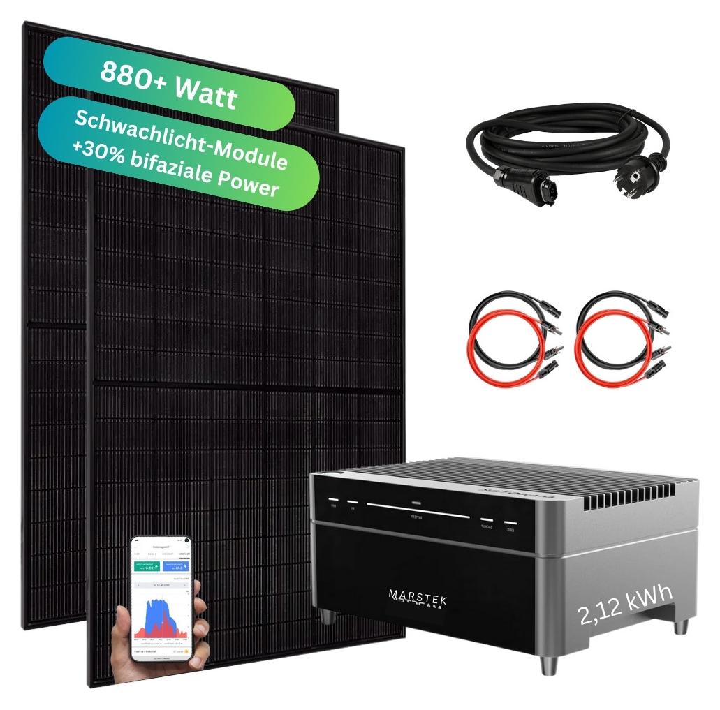 MYVOLTAICS Balkonkraftwerk 880 Watt mit Speicher Marstek Venus A 2,12 kW, aufrüstbar, Nulleinspeisung und Notstrom möglich, optimales Einsteigermodell