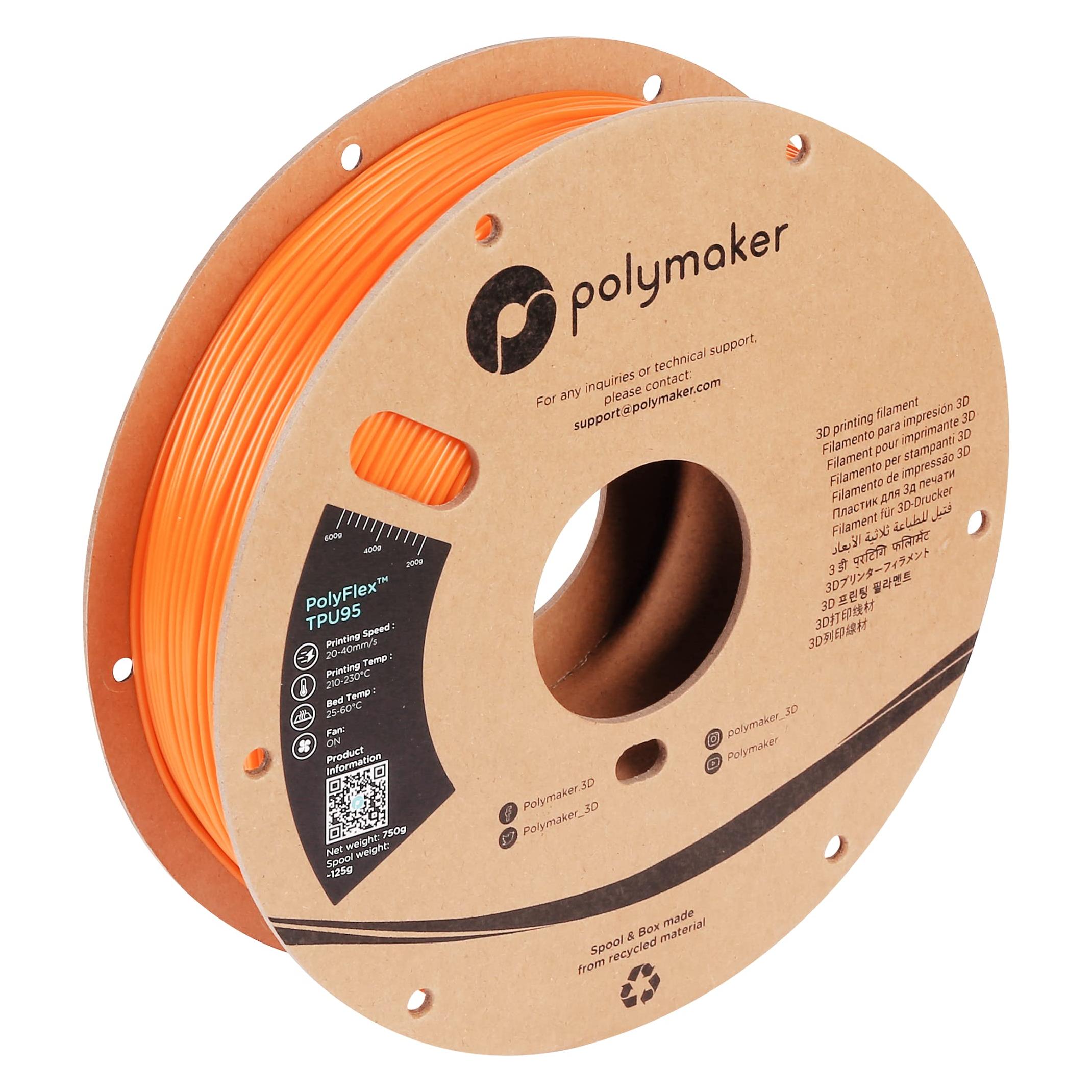 Polymaker PD01006 PolyFlex TPU-95A Filament TPU flexibel 1.75 mm 750 g Orange 1 (TPU, 750 g, 1.75 mm) (PD01006)