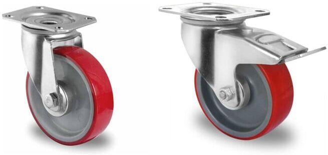 Set CASCOO Lenkrolle ø 100 mm Serie N2U6 Rollenlager + CASCOO Lenkrolle mit Totalfeststeller ø 100 mm Serie N2U6 Rollenlager