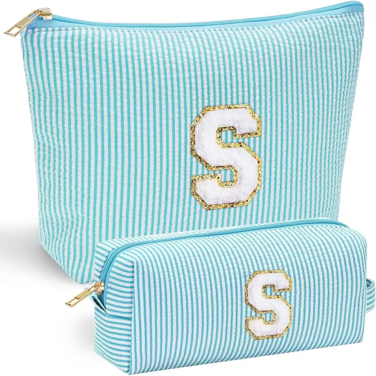 INF 2-teiliges Reise-Kosmetiktaschen-Set mit Buchstabe S – Kosmetik-Organizer aus Oxford-Gewebe