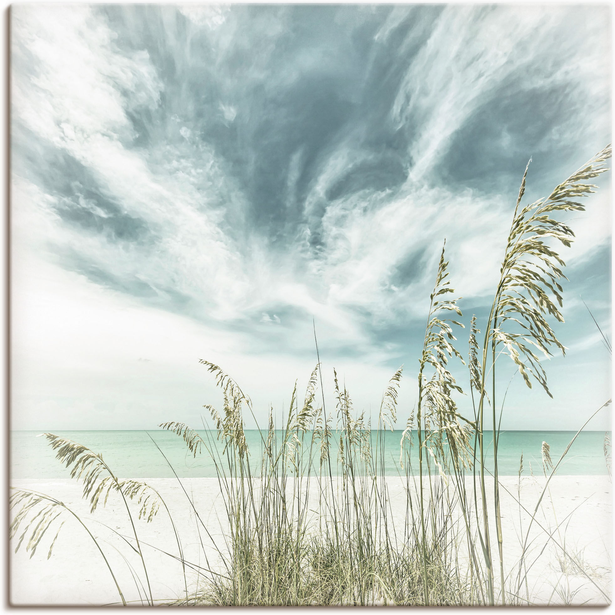 Wandbild ARTLAND "Allein am Strand", blau (farbe bild(er): blau), B:30cm H:30cm, Bilder, Wandbild, als Leinwandbild, Poster in verschied. Grössen farbe bild(er): blau B/H/T: 30cm x 30cm, Leinwandbild Strandbilder quadratisch, 1 Stk.