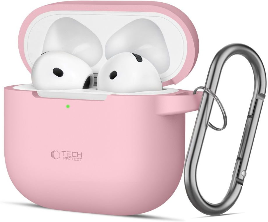 Tech-Protect Apple AirPods (5. & 4. Gen.) Silikone Cover m. Karabinhage - Lyserød