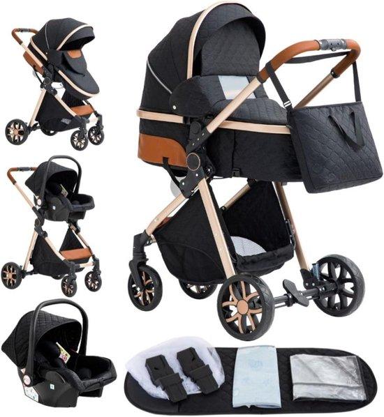 Kinderwagen 3-in-1 - Kombikinderwagen - Für den Transport von Babys - Kompakt zusammenklappbar - 66 x 52 x 49 cm - Schwarz