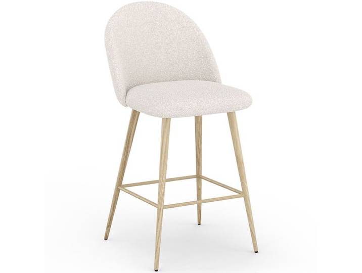 Tabouret tapissé en tissu bouclé - Design scandinave - 66 cm - Bennett Blanc