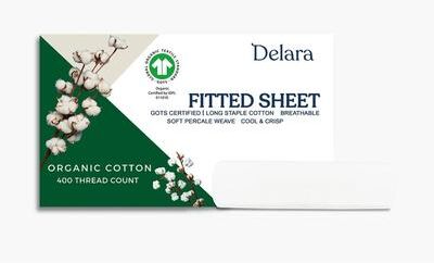 Delara 100% Organic Cotton Percale Fitted Sheet, Fitted Sheet, GOTS Certified, Ultra Soft 400 Thread Count