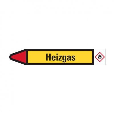 Aufkleber I RKZ-Etikett Heizgas, links, gelb/schwarz/rot, für Ø 40-60mm, 218x37mm, 5/Bogen