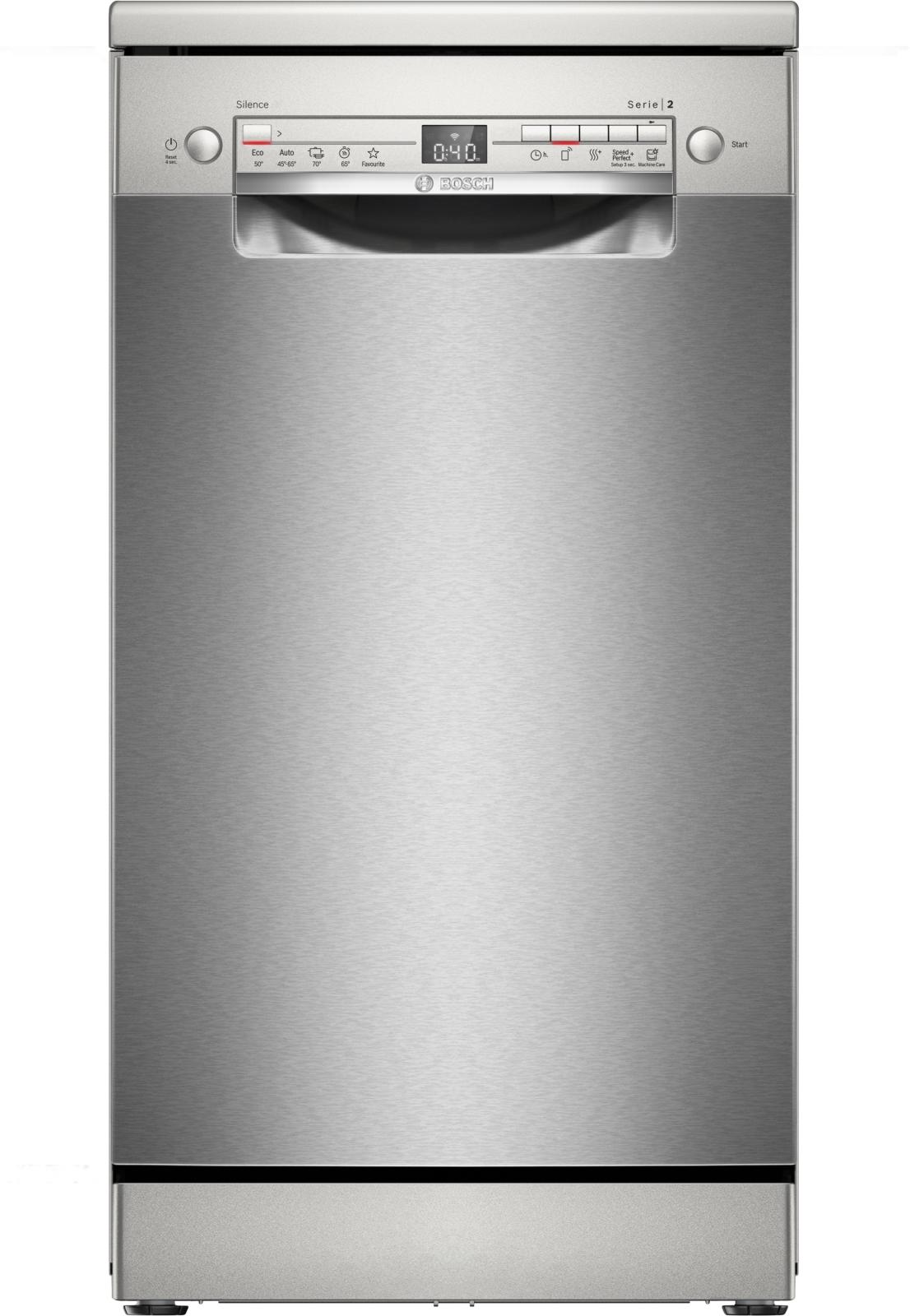 Bosch Serie 2 SPS2HKI02E, Freistehend, Single (45 cm breit), Edelstahl, Edelstahl, Weiß, Tasten