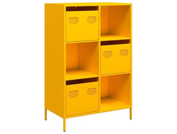 HKTMGDNG Highboard Senfgelb 68x39x103,5 cm Kommode aus Stahl Praktischer Ordnungshelfer für Büro und Wohnzimmer mit drei Schubladen und drei offenen Fächern.