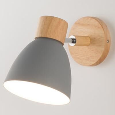 Trendy Discount Goods Modern Nordic LED Wall Lamp With Switch, Iron Wall Light E27 Wooden Base, Bedroom Living Room Macaroon Home Decor grey no Bulb