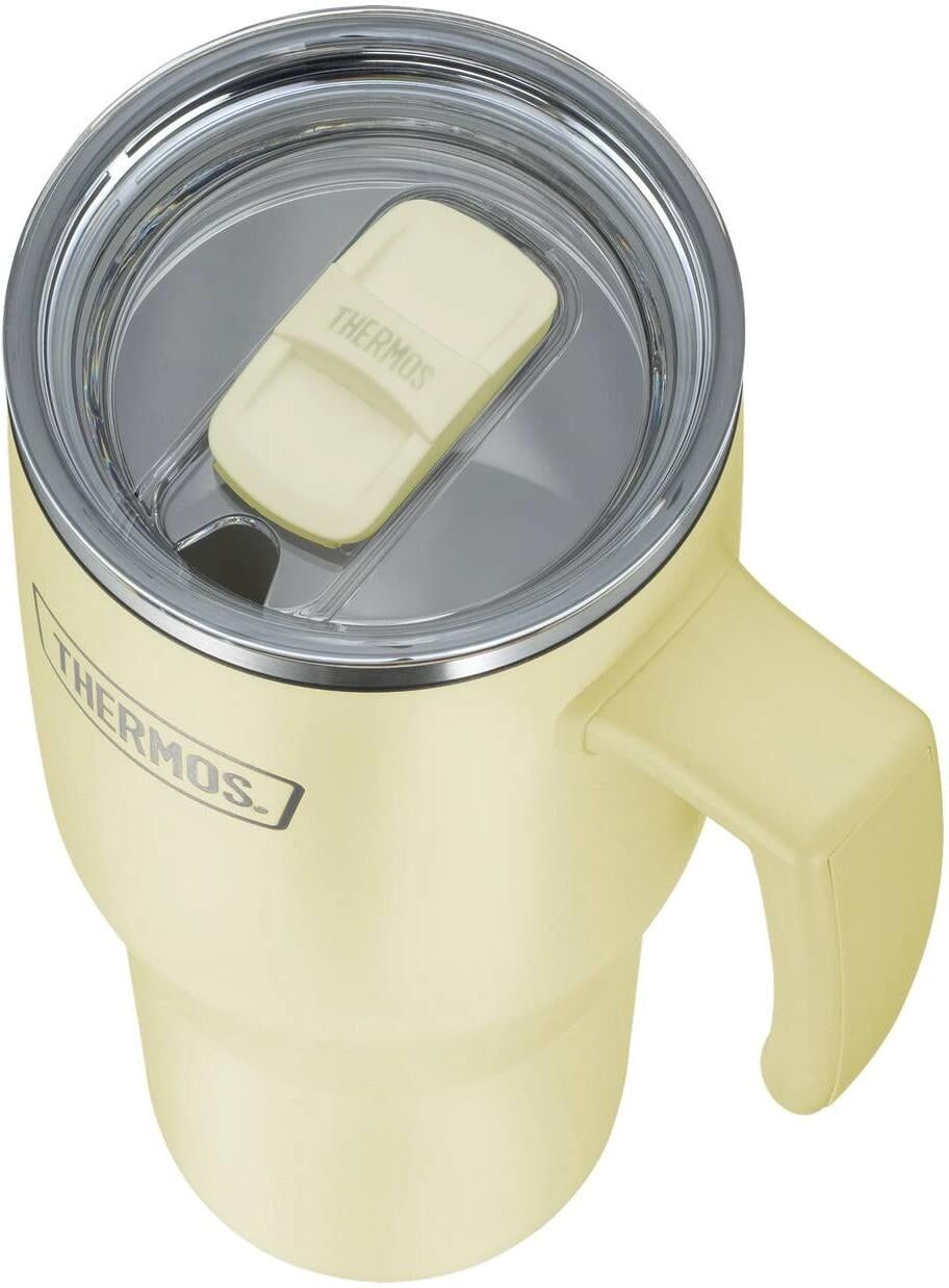 Thermobecher THERMOS "REFRESHING SERIES ISOLIERTRINKBECHER mit Strohhalm", beige (vanilla mat), Trinkgefässe, Ø 14cm x 35cm, 1.100ml, 1, Edelstahl, Kunststoff, Silikon, Titan, Thermobecher, 1,10l, 6h heiss & 6h kalt, mit Griff, B:10cm H:35cm Ø:14cm vanill
