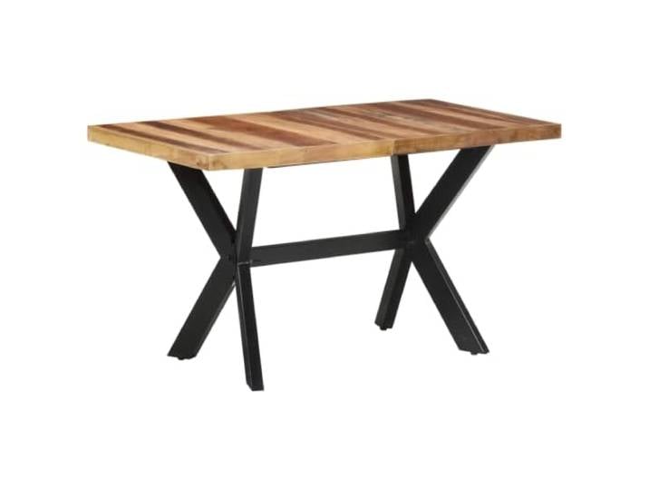 HEFZGDB Massivholz Esstisch 140x70x75 cm Honigfarben Industrial Style aus Akazien- und Kautschukholz mit Stahlgestell Handgefertigt Robust