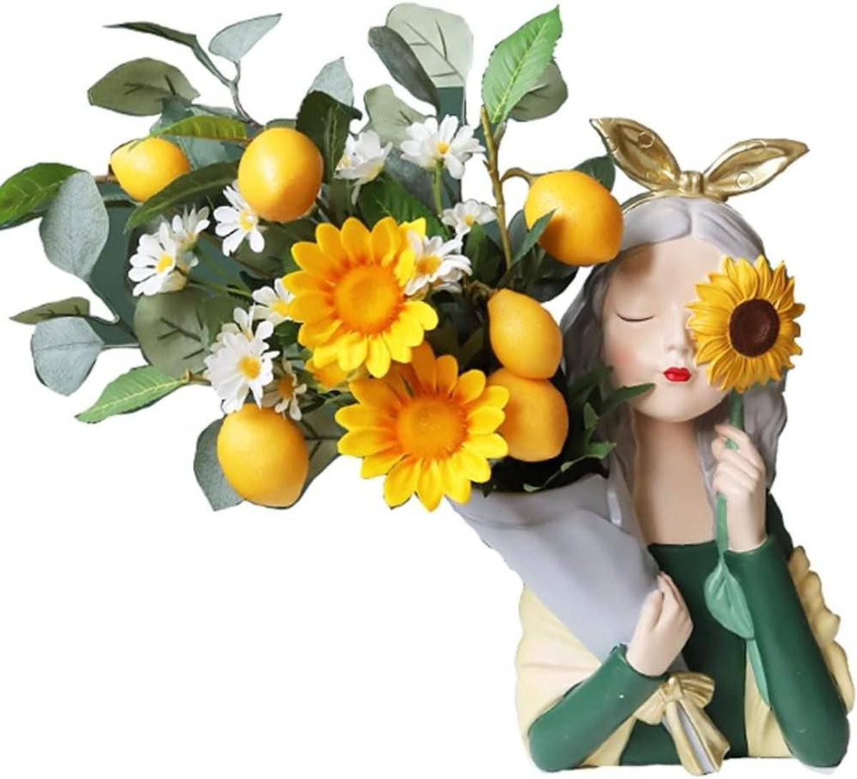 Kunstbloemen met Vaas - Zonnebloemen Decoratie - Hoogte: 34 cm