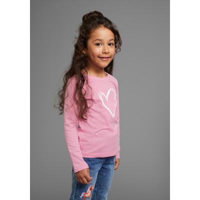 Langarmshirt KANGAROOS "für kleine Mädchen", Mädchen, Gr. 116/122, rosa, Jersey, Obermaterial: 100% Baumwolle, bedruckt, Basic, Rundhals, Shirts Langarmshirt, süßer Logo-Druck