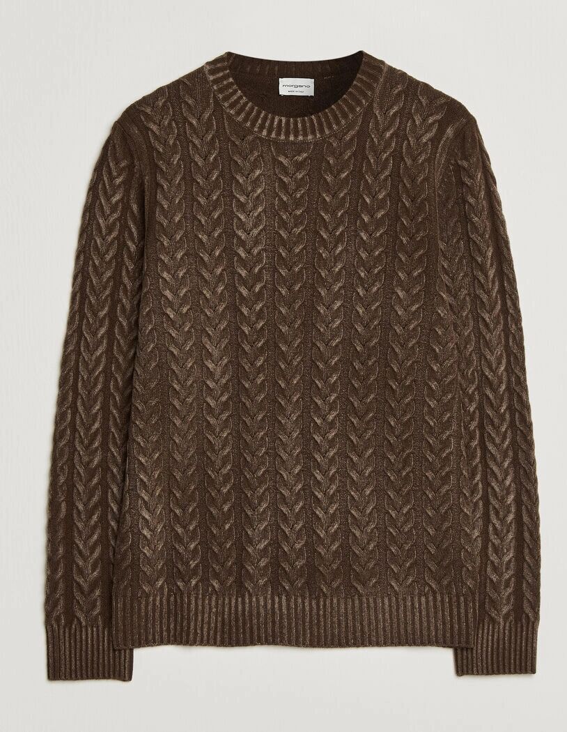 Morgano Cable Knitted Brushed Dyed Wool Crew Brown