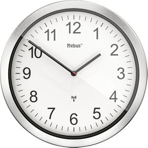 Mebus Wanduhr 14121, Aluminium, analog, Funkuhr, Ø 45 cm, silber, lautlos