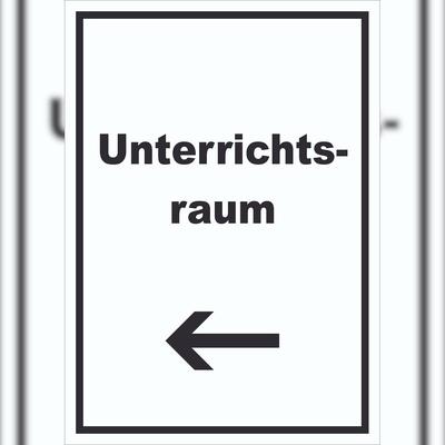 HB-Druck Unterrichtsraum Schild mit Text Richtungspfeil links Schule Schulung hochkant A4 (210x297mm)