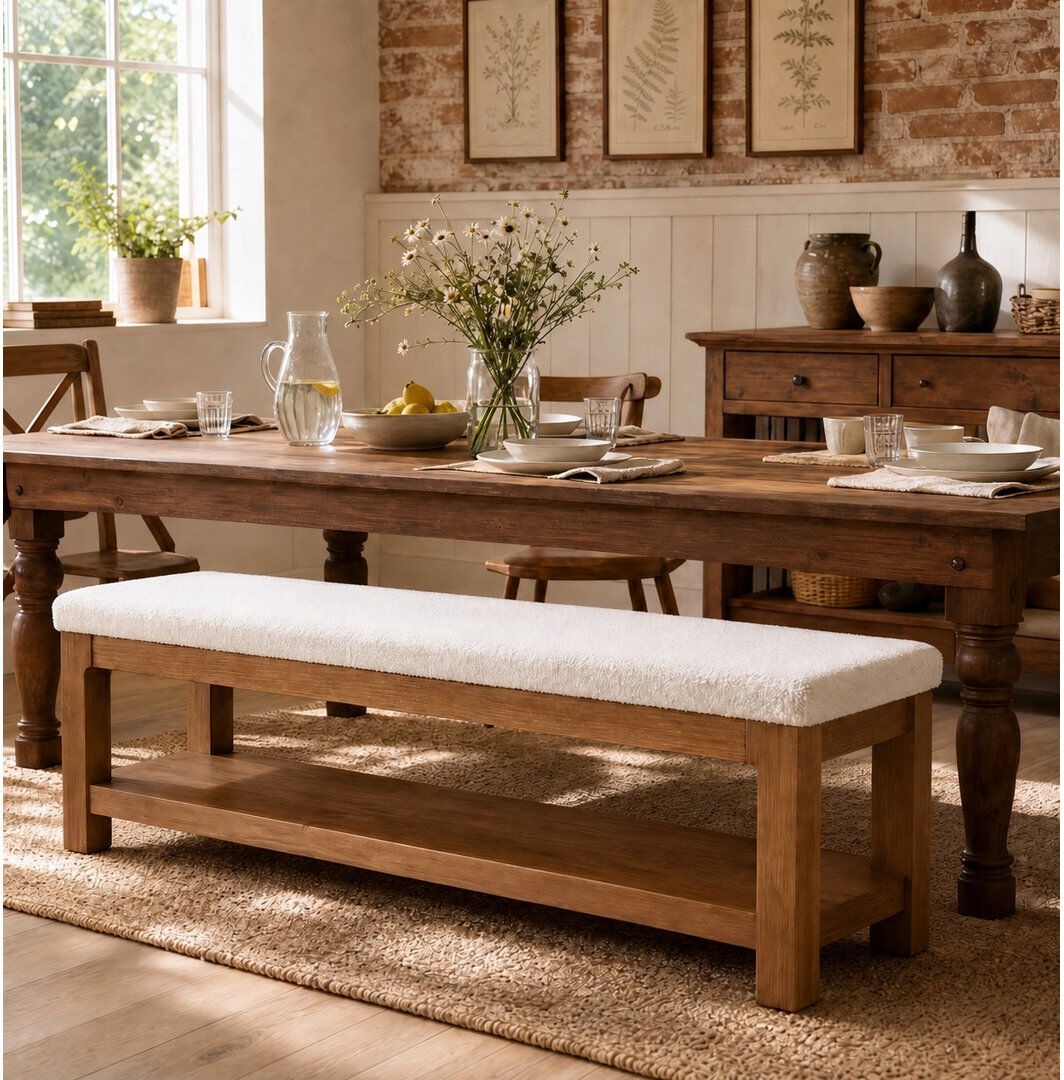 Blue Elephant Upholstered Shelves and Storage Bench Brown;White 45.01cm H X 140cm W X 35cm D