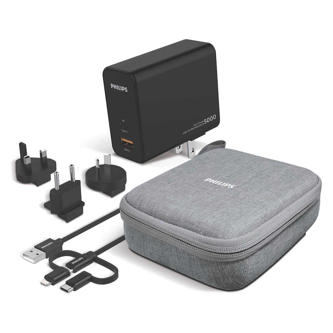 Philips Ttravel adapter and power bank (5000 mAh, 18.50 Wh) (DLP5751T)